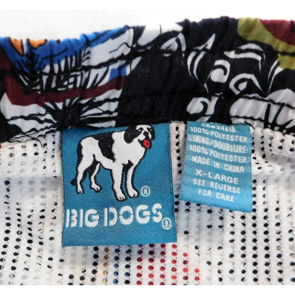 Big Dogs Hawaiian Print Mens Swim Trunks XL Black Multicolor - Picture 8 of 9